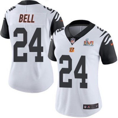 Nike Cincinnati Bengals #24 Vonn Bell White Super Bowl LVI Patch Women's Stitched NFL Limited Rush Jersey